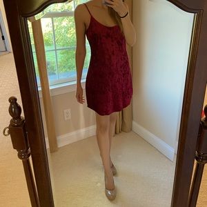 Red velvet mini dress